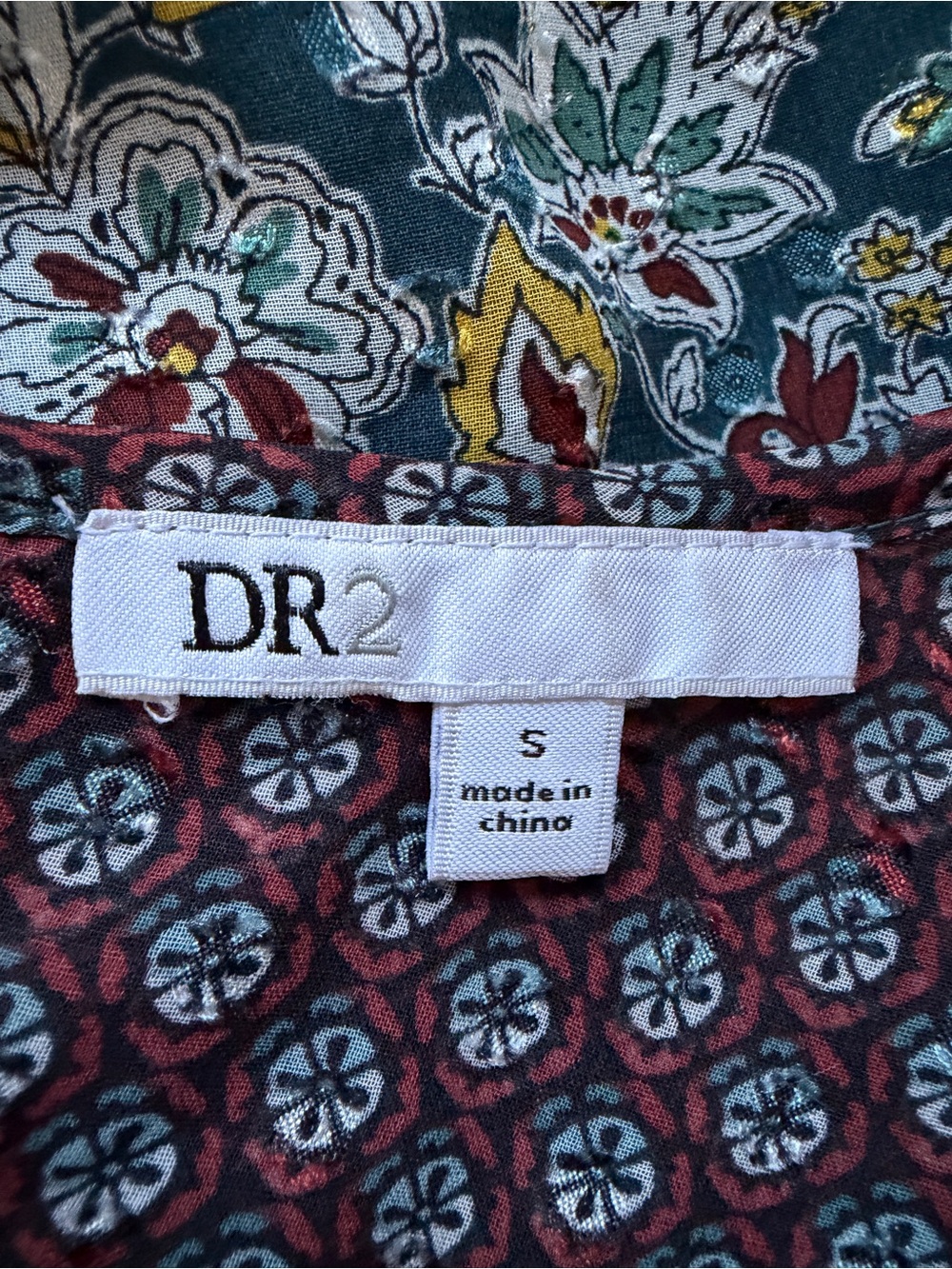 DR2 Womens Boho Mixed Media Floral Blouse S Relaxed Fit Lined Crochet Details - Picture 2 of 10